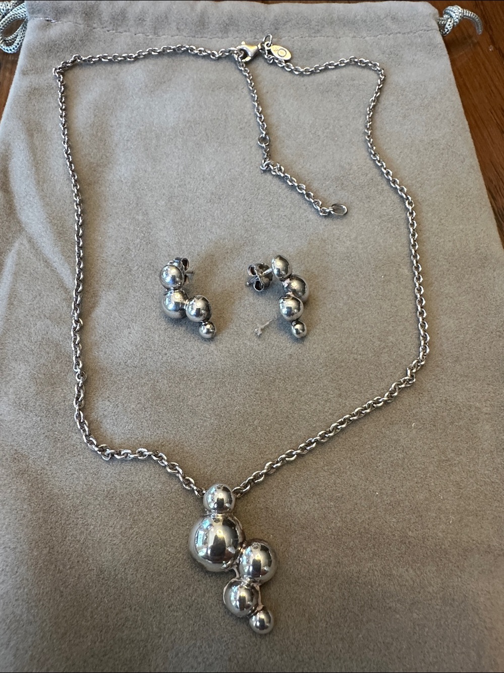 Rare Vintage Pandora Sterling Silver Bubble Pendant Necklace and Earrings Set
